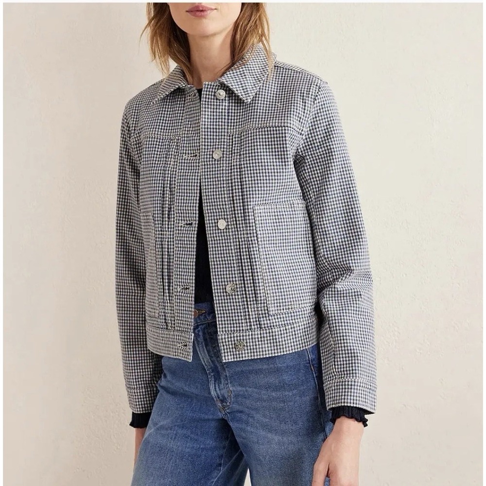 Boden Jacket Womens 6 Chore Denim Gingham Stretch Pockets